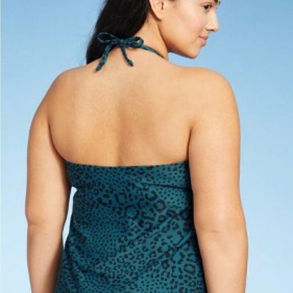 Kona Sol High Neck Open Back Tankini Top Black Blue Leopard Print Mult Sz NWT - Picture 4 of 5